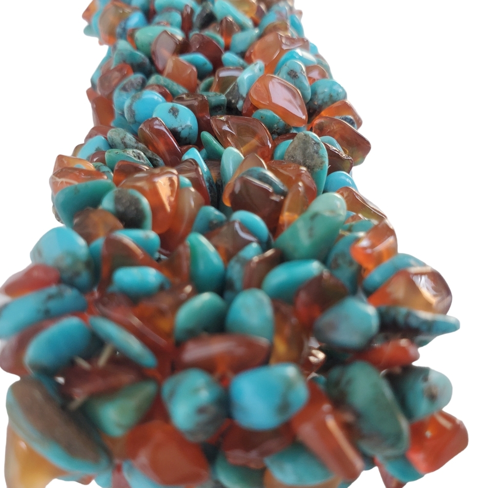 Amber & Turquoise Chip Multi Strand Cuff Bracelet - Picture 4 of 7